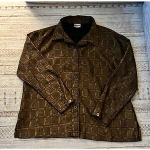 Chicos Men’s Brown Textured Button Up Shirt Long Sleeve Geometric Pattern Size 3